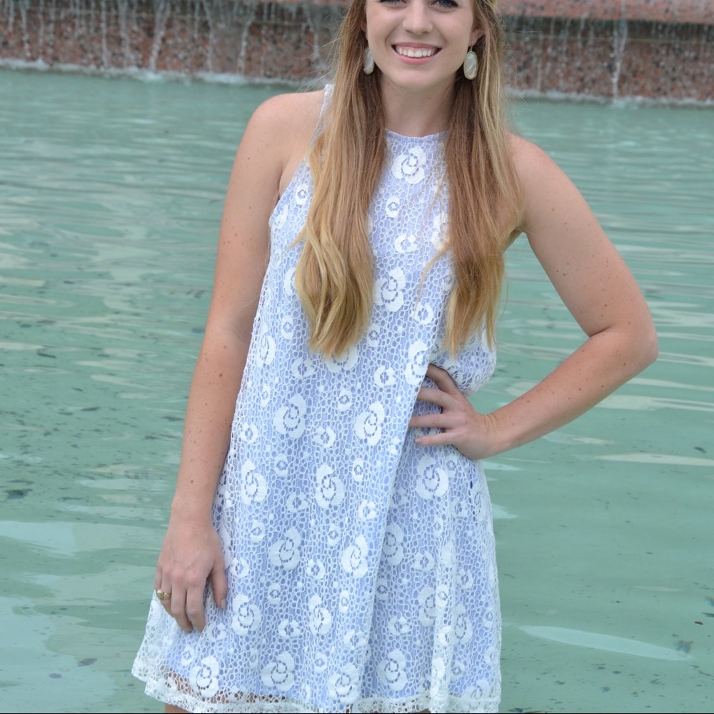 Francesca’s blue/periwinkle lace floral dress